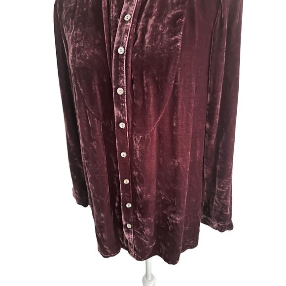 J JILL Purple Plum Crushed Velvet Button Down Tunic Top Size Small Petite - Picture 2 of 7